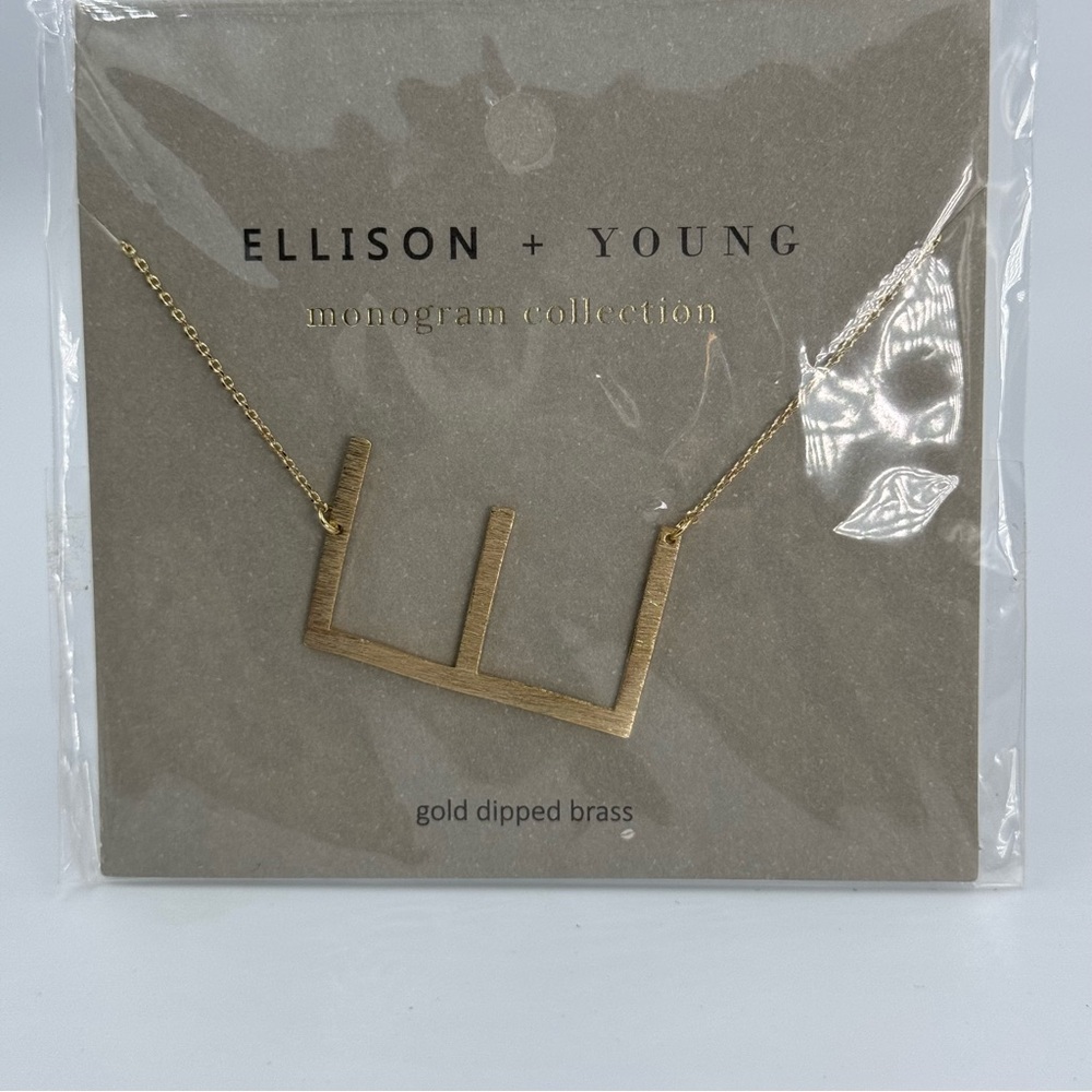 Ellison + Young Monogram Collection E Gold Tone Necklace Initial Jewelry Initial